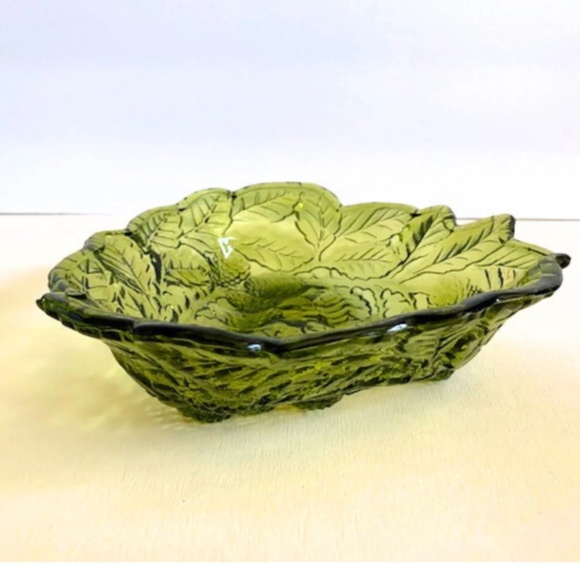 Vintage Green Glass Bowl or Candy Dish or Trinket Bowl in "Loganberry" Pattern - Picture 1 of 5